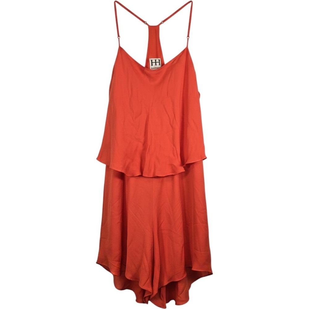 Haute Hippie Orange Silk Tiered Ruffle Mini Dress Womens Medium Spaghetti Strap